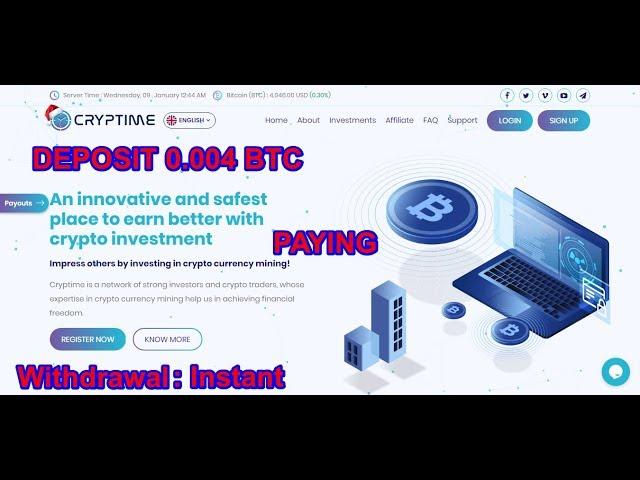 Cryptime Best Investment Site 0.42% Hourly Interest For Lifetime And DEPOSIT 0.004 BTC PAYING %100