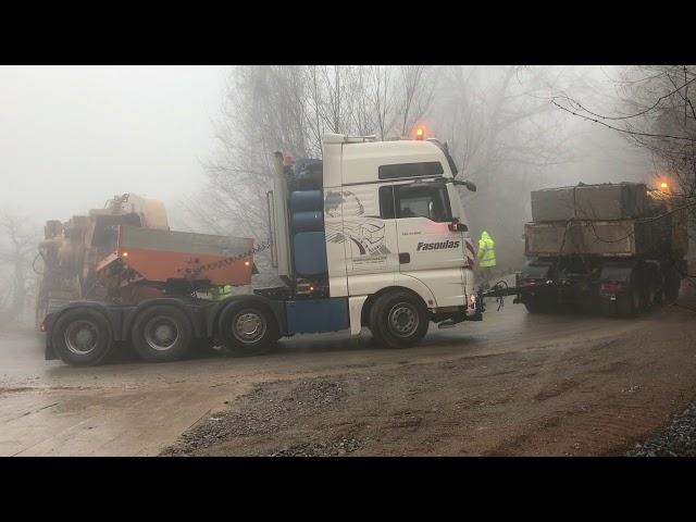 Two Man Trucks Pulling The 155 Tones Tesmec 1675 Trencher - Fasoulas Heavy Transports