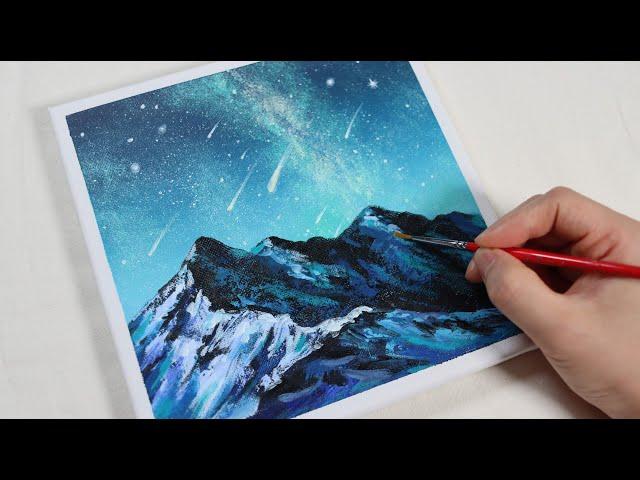 Milky way over Mountains / Easy acrylic painting for beginners / PaintingTutorial