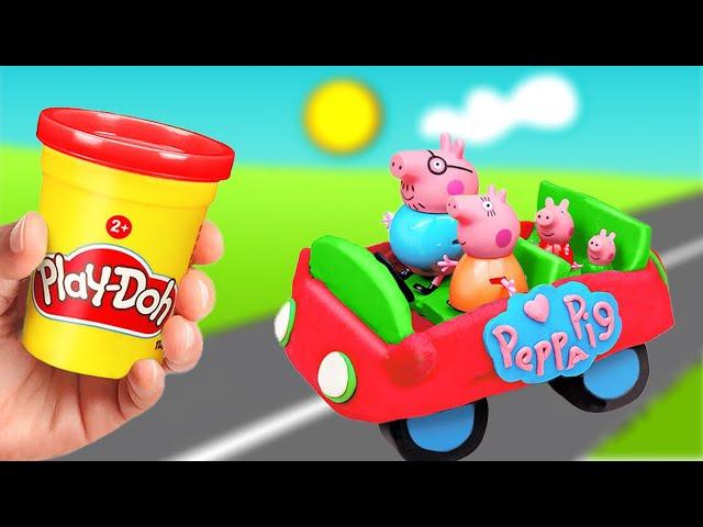 Create Play Doh Peppa Pig Family car and ice cream | Toy Learning Video for Toddlers| Learn Colors