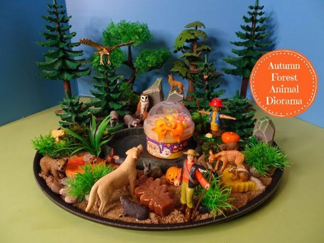 Autumn Forest Animal Small World Tray Diorama W/ Kawaii Slime Company Candy Corn Slime