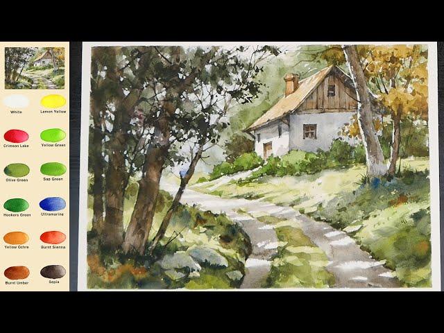 Landscape Watercolor - Rural Road (2X speed, color name view) NAMIL ART