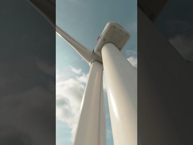 Epic shot of GE offshore wind turbine 3d animation