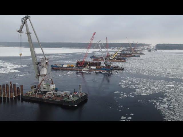 Строительство моста через Волгу Тольятти. За пару дней до надвижки моста. первые дни марта 2022