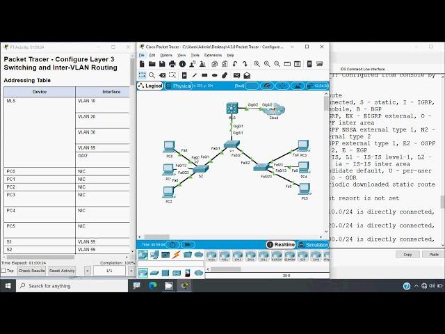 4.3.8 Packet Tracer - Configure Layer 3 Switching and Inter VLAN Routing