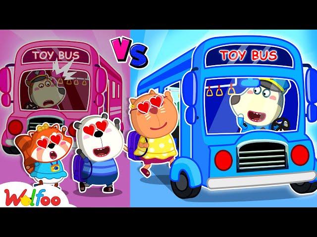 Pink vs Blue Bus!  Who’s the Better Bus Driver? | Sharing is Caring | Wolfoo New Episodes 2025