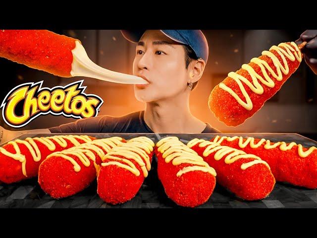 ASMR HOT CHEETOS MOZZARELLA CORNDOGS MUKBANG 먹방 | COOKING & EATING SOUNDS | Zach Choi ASMR