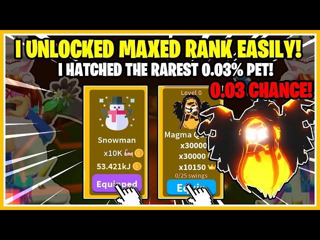 I *HATCHED* THE RAREST! 0.03% CHANCE PET IN THE MAGMA EGG!  OP STATS! MAX RANK! - SABER SIMULATOR