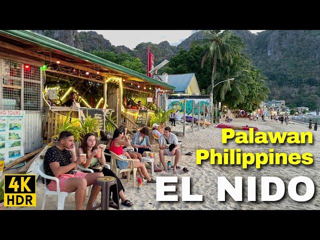 4K  EL NIDO TOWN 2024 | Beachfront Walk, Hotels, Restaurants, and Streets | Palawan, Philippines