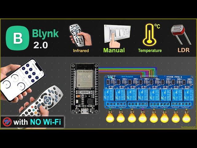 Home Automation using ESP32 Blynk 2.0 with IR remote control relay temperature sensor | IoT 2021