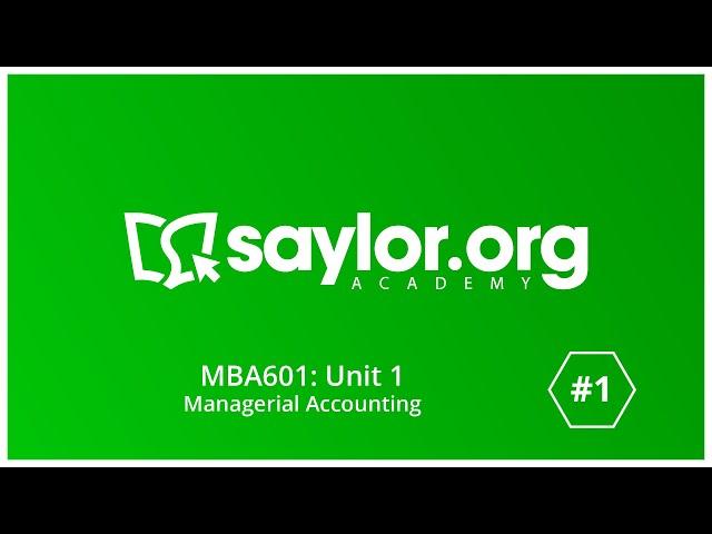 Managerial Accounting: Financial Management: Unit 1 Overview (Pt. 1)