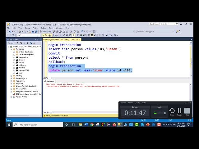 Database Transaction (Commit, Rollback, savepoint)in Sql Server part2