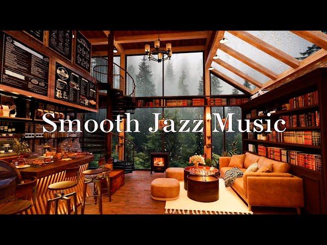 Cozy Coffee Cabin Ambience  Smooth Piano Jazz Music for Relax, Study | Rain for sleep