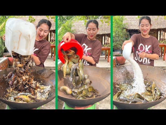 Cat fish cook Rice crab with cooking skill | Mommy Chef Sros recipe | Cooking with Sros