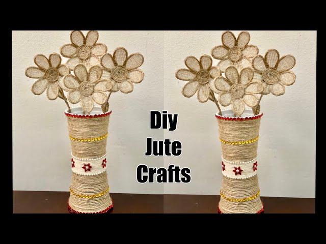 DIY Jute flower with Vase | Best Out of waste |Jute Craft ideas| Burlap Flower| Vase with Jute Rope|