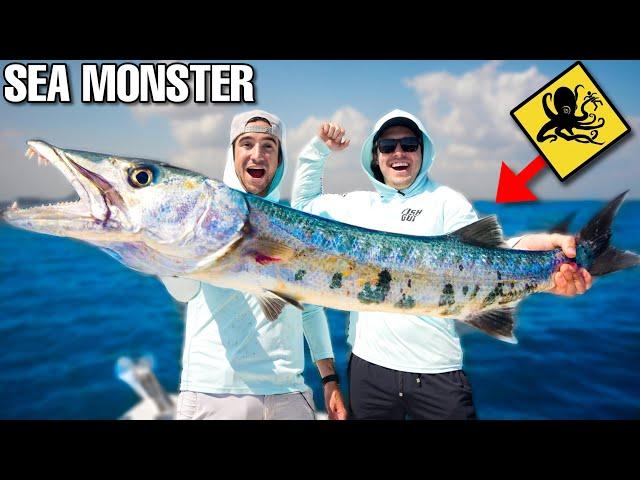 Catching Giant Barracuda In SEA MONSTER INFESTED WATER!