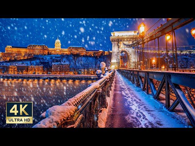 Heavy Snowfall Budapest 4K Walking Tour to the Christmas Market 2024