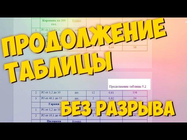 ПРОДОЛЖЕНИЕ ТАБЛИЦЫ БЕЗ РАЗРЫВА - WORD