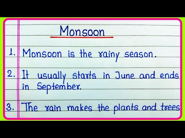 10 lines on Monsoon in English | Monsoon Season essay in English 10 lines | Monsoon Season | Monsoon