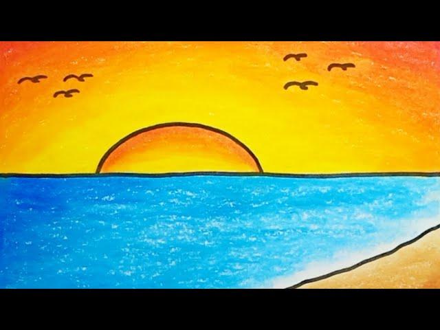 How To Draw A Sea Scenery Easy Step By Step |Drawing Sea Scenery Very Easy For Beginners