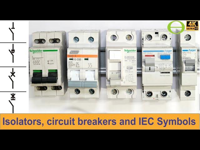 IEC symbols, Isolators, circuit breakers, RCCB, RCD / earth leakage