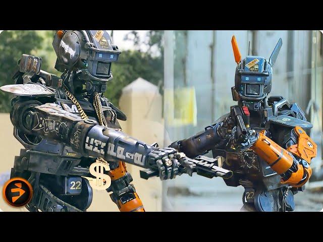 Daddy teaches Chappie how to shoot Scene | CHAPPIE | Ninja, Sharlto Copley