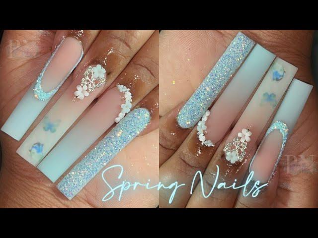 MINT BLUE SPRING NAILS  | 3D FLOWERS