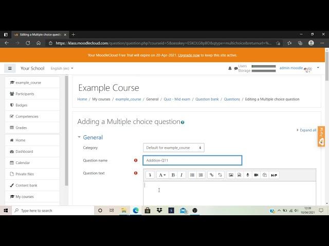 Add a quiz in Moodle (Moodle quiz)