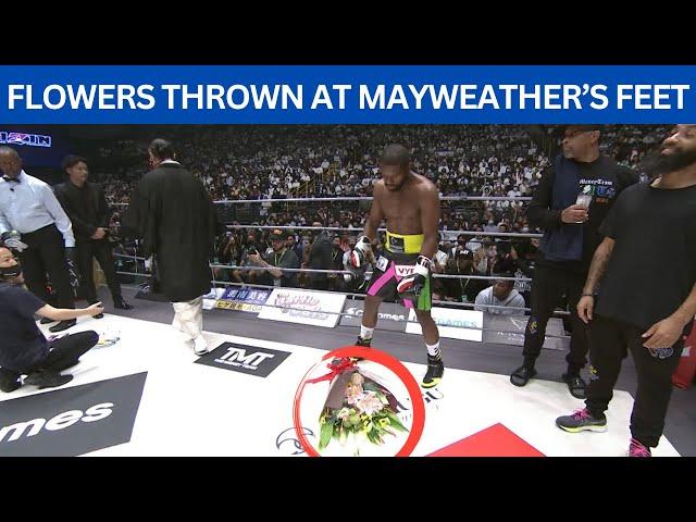 Floyd Mayweather: Flowers thrown at boxing legend’s feet before win vs Mikuru Asakura