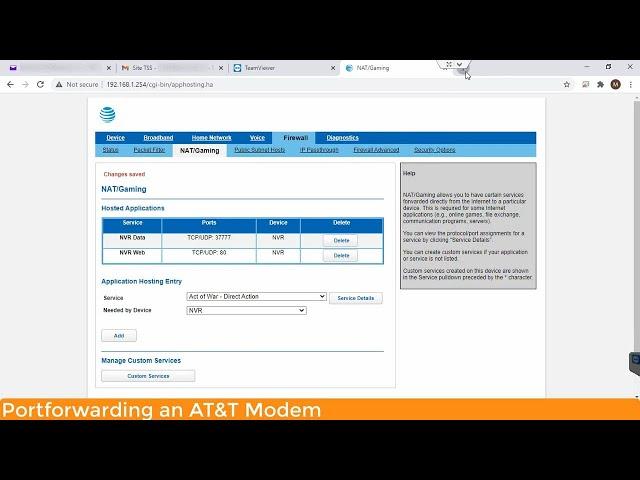 Port Forwarding an AT&T Modem BGW210 700