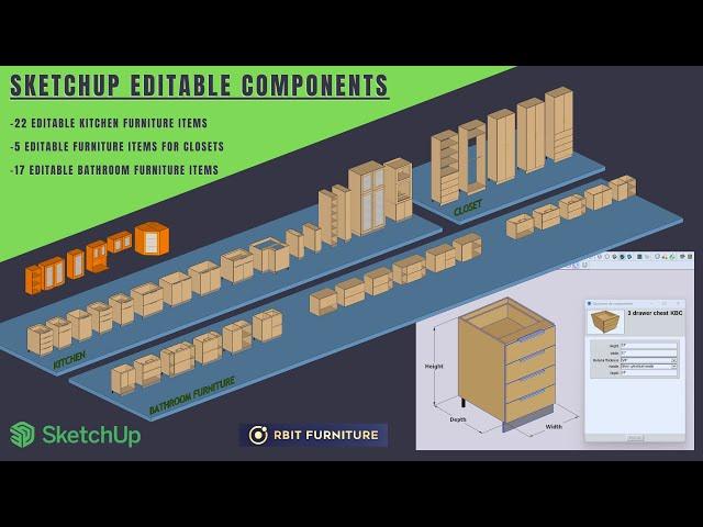 Dynamic components sketchup | Kitchen - closet - bathroom