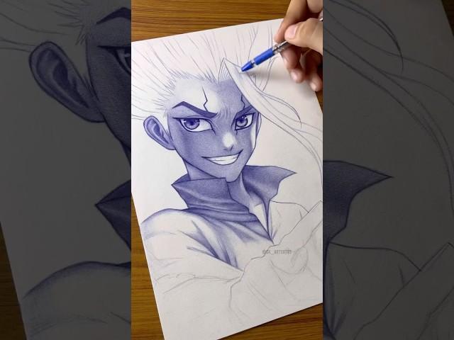 Senku Pen Drawing By @skart1923 | Dr. stone #anime #art #drawing