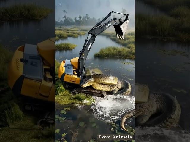 The excavator strayed into the dangerous swamp #excavator #giantpython