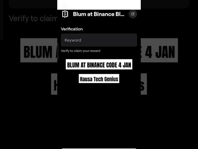 Blum At Binance Code 4 January, 2025| Airdrop Mining