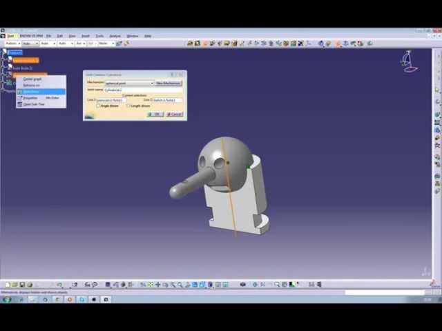 Catia V5 DMU Kinematics spherical joint assembly and simulation (#3)
