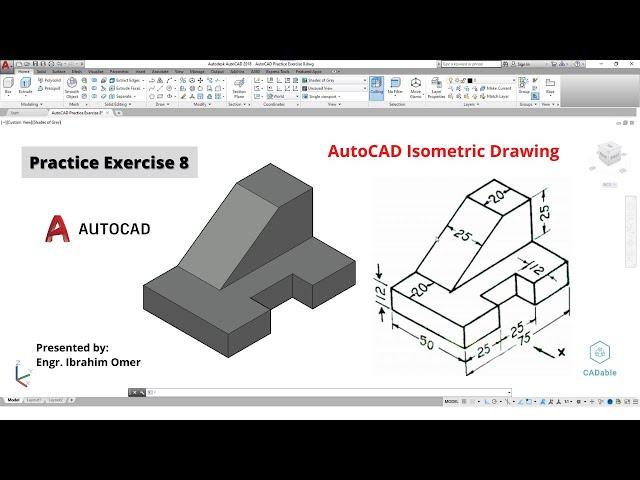 Autocad 3d practice drawing | Autocad Practice Exercise 8 | Autocad Isometric Drawing | CADable