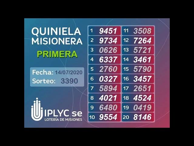 Sorteo 3390, Quiniela Primera Matutina, 14 de Julio de 2020