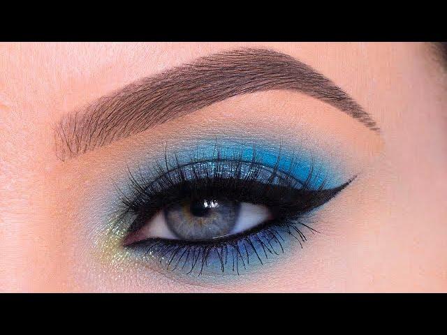 Blue Winged Eyeliner Makeup Tutorial Using Drugstore Palette