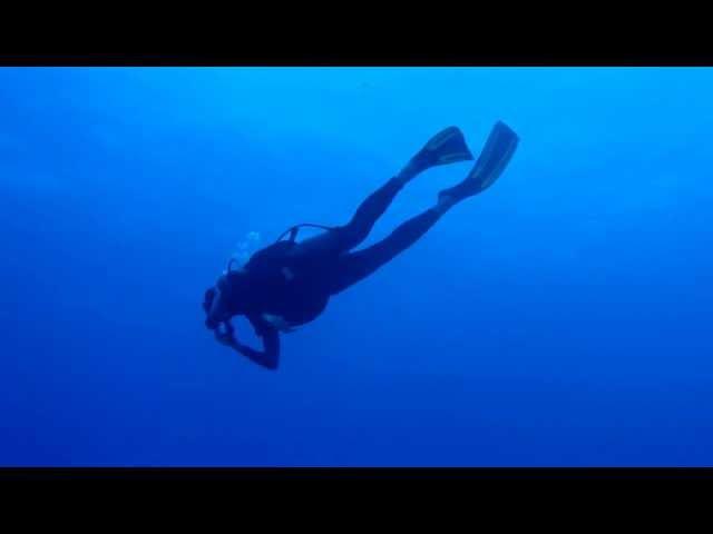 13Oct2012 Diving in Easter Island and touch Moai again. Location is 22 meter