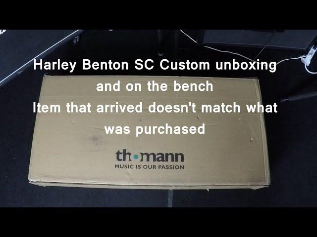 Harley Benton SC Custom unboxing on the bench Thomann web site wrong