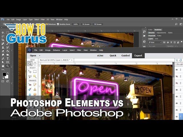 Photoshop Elements vs Photoshop CC : Compare and Review Side by Side Tutorial