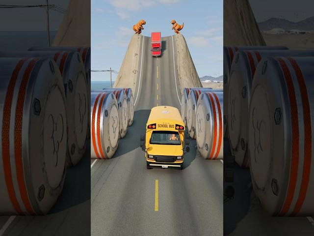 School Bus & Cargo Truck vs Hydraulic Crush - BeamNG.Drive