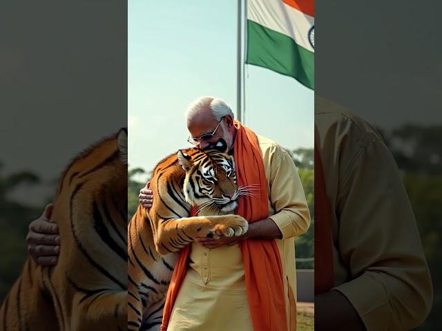 Narendra Modi’s Heartwarming Moment with a Bengal Tiger ️ #ai #india #modi #tiger #love #animals