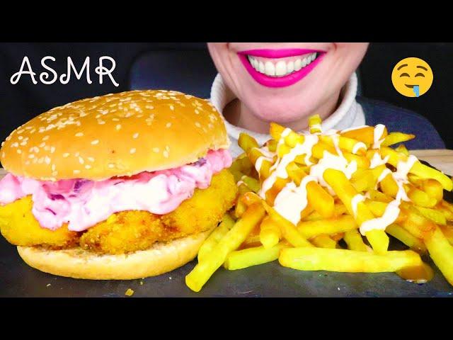 FRIED CHICKEN SANDWICH  & CURRY FRIES  | No Talking | ASMR Mukbang | Real Eating Sounds