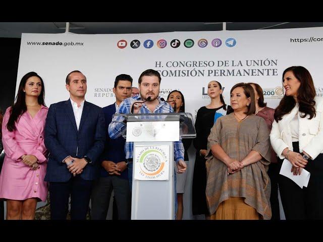 Conferencia de legisladoras y legisladores del PAN, acompañados por Mario Riestra y Marco Valencia