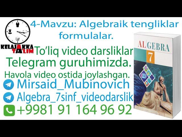 4-Mavzu: Algebraik tengliklar formulalar.