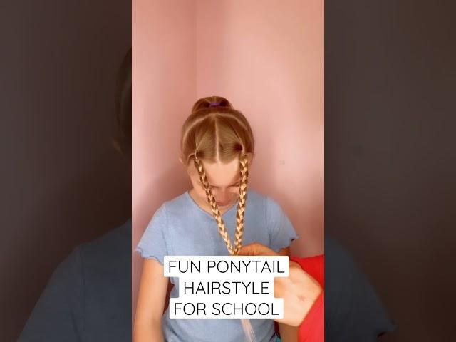 FUN PONYTAIL HAIRSTYLE FOR SCHOOL | Audrey and Victoria #shorts28 #hairstyle #hairtutorial