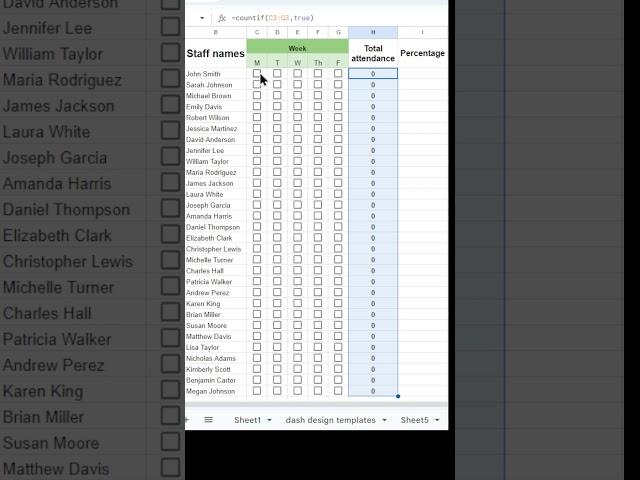 Make Attendance Sheet Online With Checkboxes - Formula To Count Workdays #googlesheets #shorts