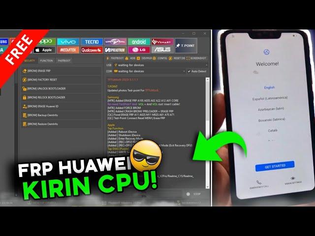 Huawei Free Tool 2023 FRP Bypass All Cpu Qualcomm,Kirin,MTK.. One Click Reset User Lock |TFT Tool