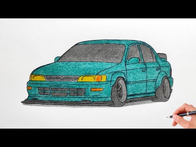 How to draw TOYOTA COROLLA AE101 1993 / drawing car / coloring Toyota levin trueno ae100 1992 stance